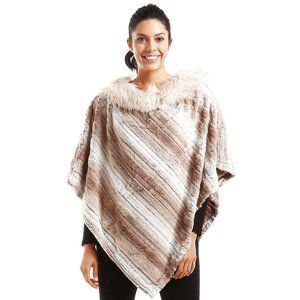 LOF Faux Fur Soft Striped Warm Winter Poncho